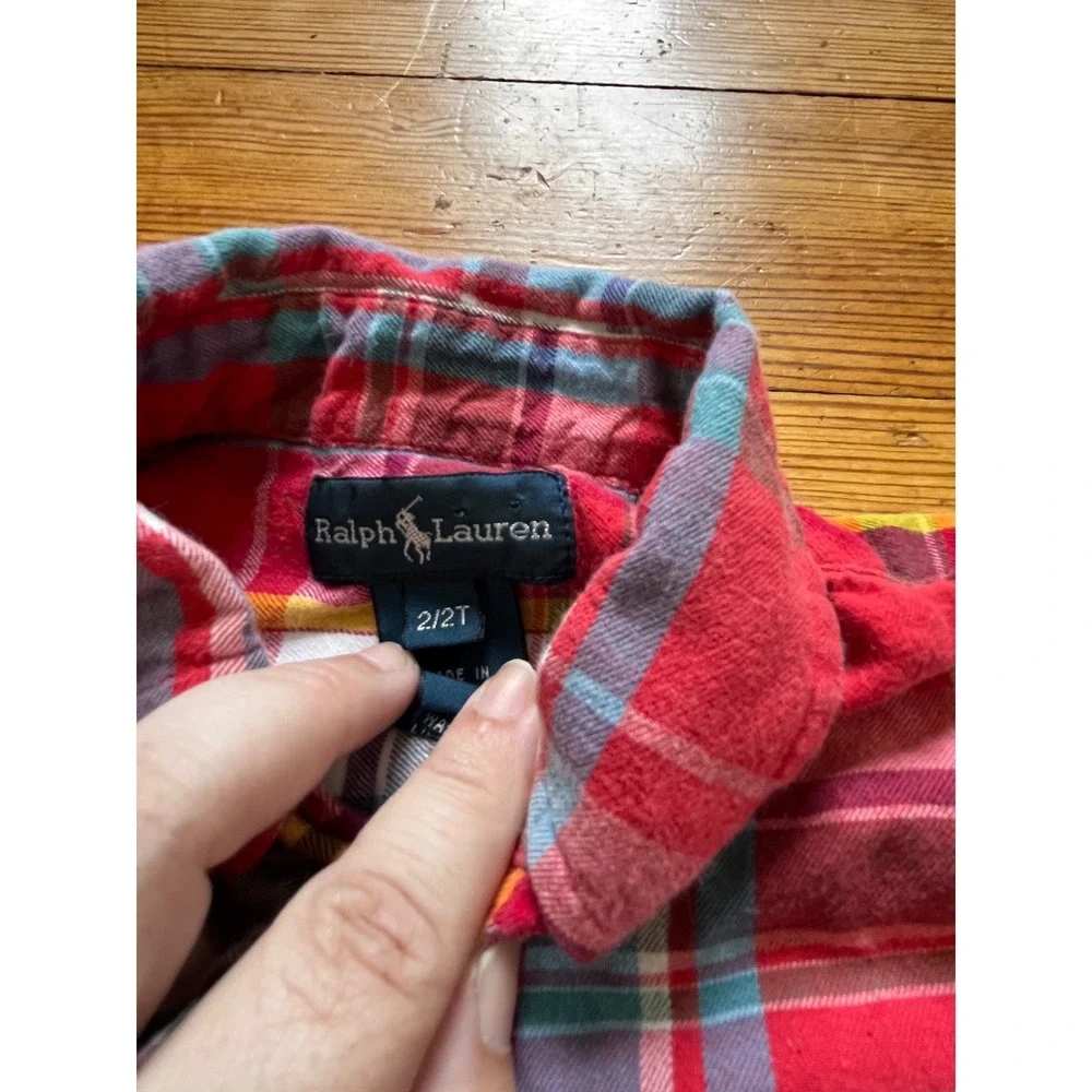 Ralph Lauren Toddler Boys Red Plaid Button Down Shirt Long Sleeve Size 2T Pony